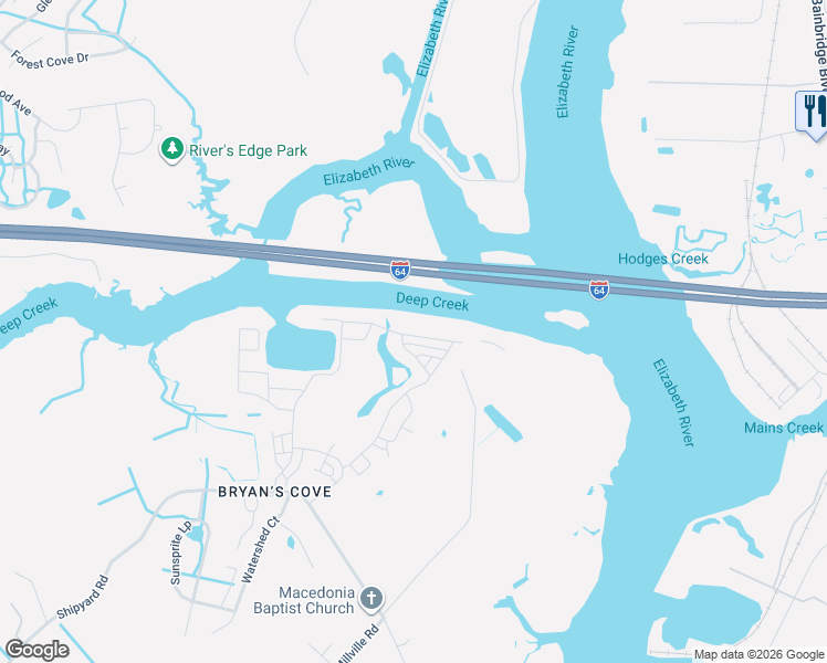 map of restaurants, bars, coffee shops, grocery stores, and more near 1700 Shipyard Road in Chesapeake