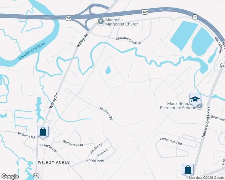 map of restaurants, bars, coffee shops, grocery stores, and more near 4212 Ravine Gap Drive in Suffolk