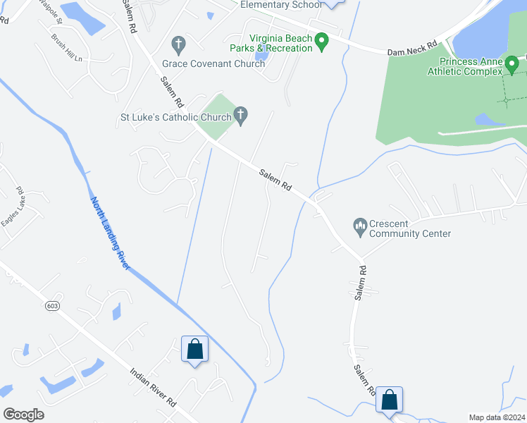 map of restaurants, bars, coffee shops, grocery stores, and more near 2625 Highland Meadows Way in Virginia Beach