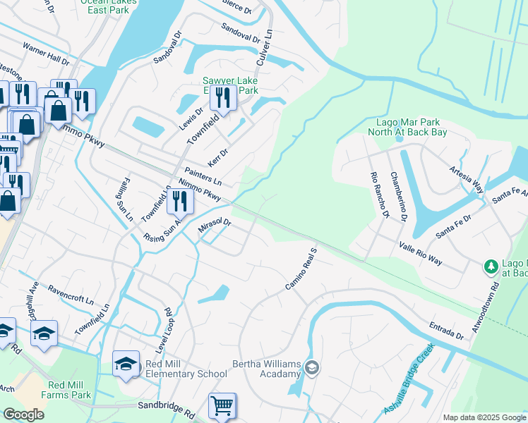 map of restaurants, bars, coffee shops, grocery stores, and more near 2332 Talvera Place in Virginia Beach