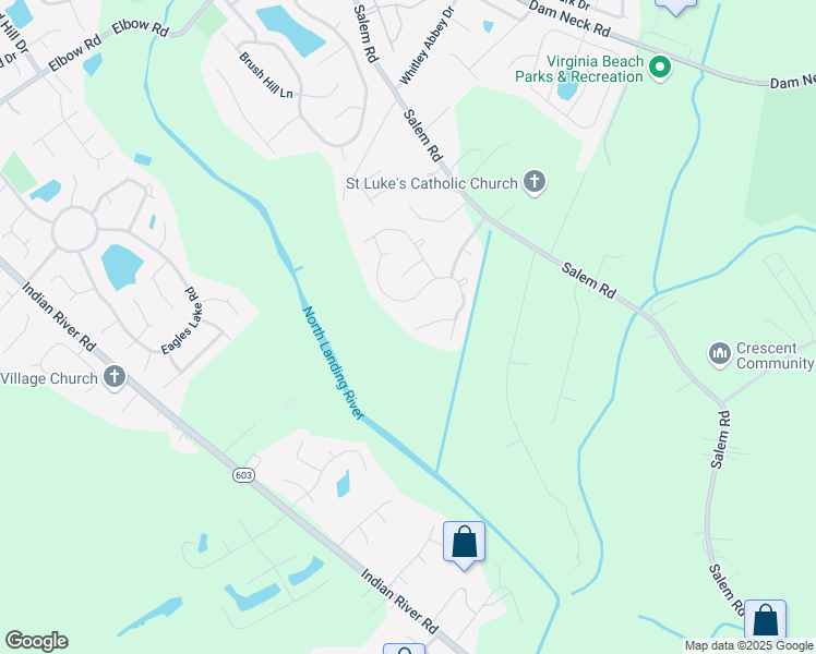 map of restaurants, bars, coffee shops, grocery stores, and more near 2420 Lily Loch Court in Virginia Beach