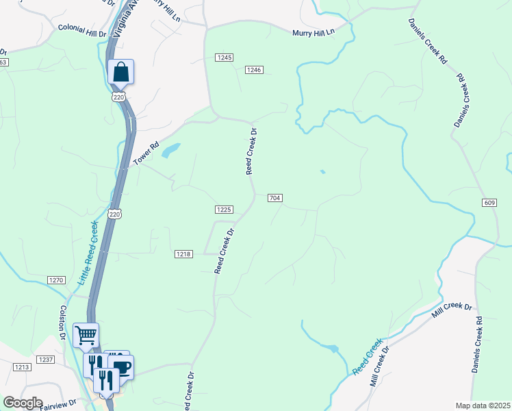 map of restaurants, bars, coffee shops, grocery stores, and more near 1390 Reed Creek Drive in Bassett