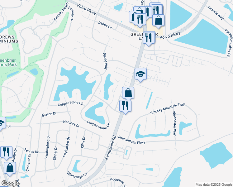 map of restaurants, bars, coffee shops, grocery stores, and more near 1144 Killington Arch in Chesapeake