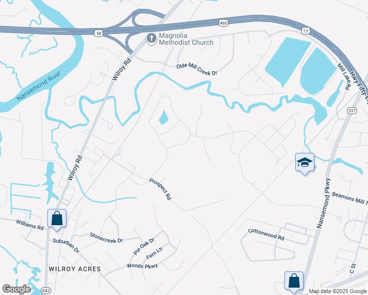 map of restaurants, bars, coffee shops, grocery stores, and more near 4012 Ravine Gap Drive in Suffolk