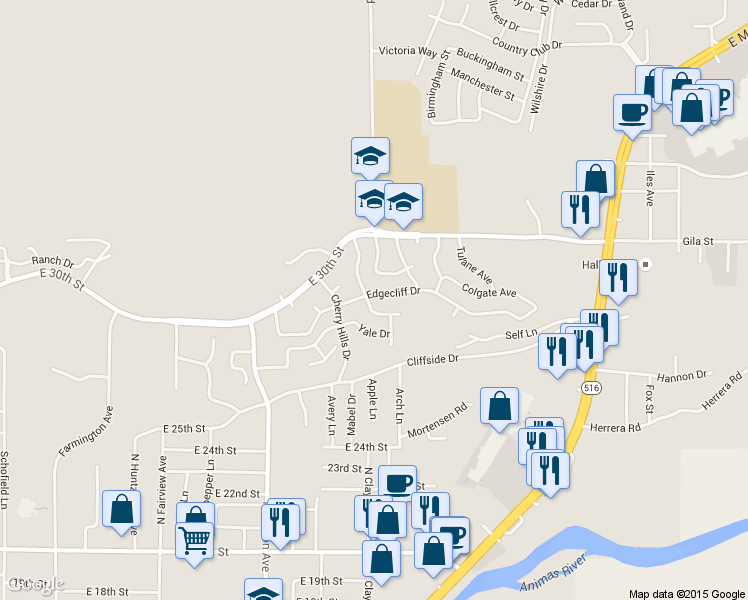 map of restaurants, bars, coffee shops, grocery stores, and more near 3003 Edgecliff Drive in Farmington