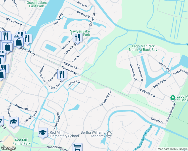 map of restaurants, bars, coffee shops, grocery stores, and more near 2324 Talvera Place in Virginia Beach