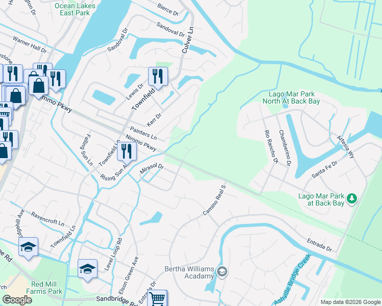 map of restaurants, bars, coffee shops, grocery stores, and more near 2309 Talvera Place in Virginia Beach