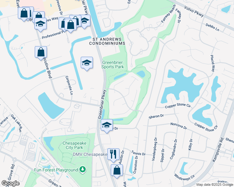 map of restaurants, bars, coffee shops, grocery stores, and more near 905 Clear Springs Ct in Chesapeake