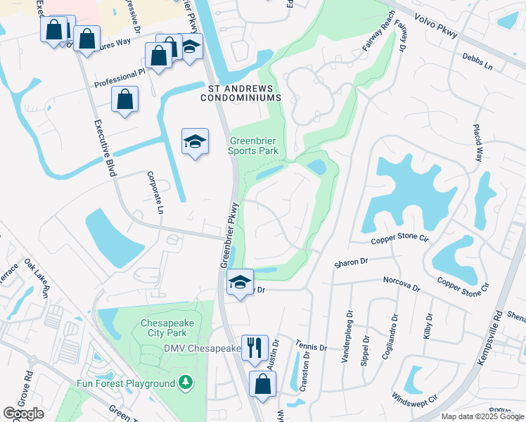 map of restaurants, bars, coffee shops, grocery stores, and more near 905 Clear Springs Ct in Chesapeake