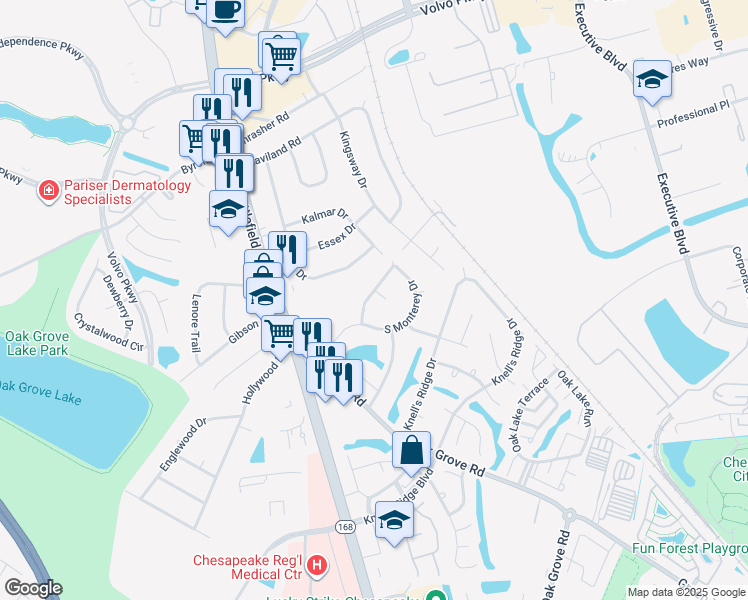 map of restaurants, bars, coffee shops, grocery stores, and more near 508 Birchwater Avenue in Chesapeake