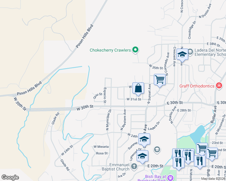map of restaurants, bars, coffee shops, grocery stores, and more near 3200 North Municipal Drive in Farmington