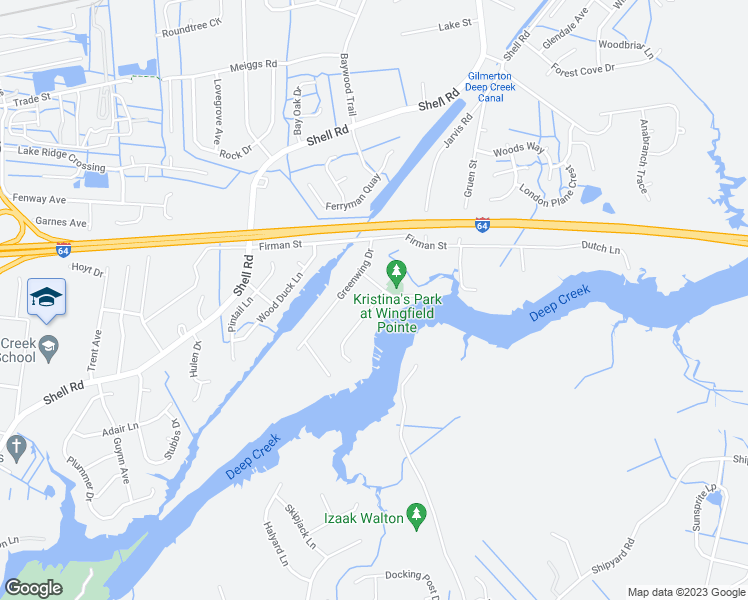 map of restaurants, bars, coffee shops, grocery stores, and more near 740 Mandarin Lane in Chesapeake