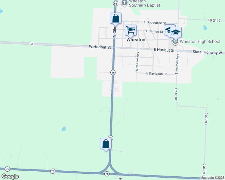 map of restaurants, bars, coffee shops, grocery stores, and more near Highway 86 in Wheaton
