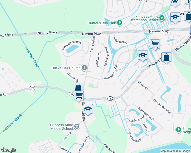 map of restaurants, bars, coffee shops, grocery stores, and more near 1709 Cornsilk Circle in Virginia Beach