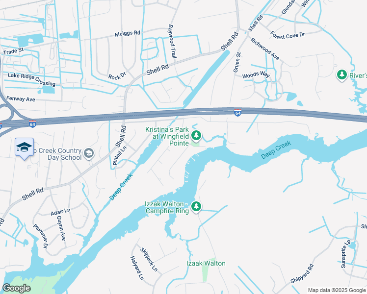 map of restaurants, bars, coffee shops, grocery stores, and more near 740 Mandarin Lane in Chesapeake