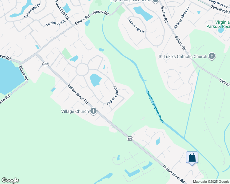 map of restaurants, bars, coffee shops, grocery stores, and more near 2581 Eagles Lake Road in Virginia Beach