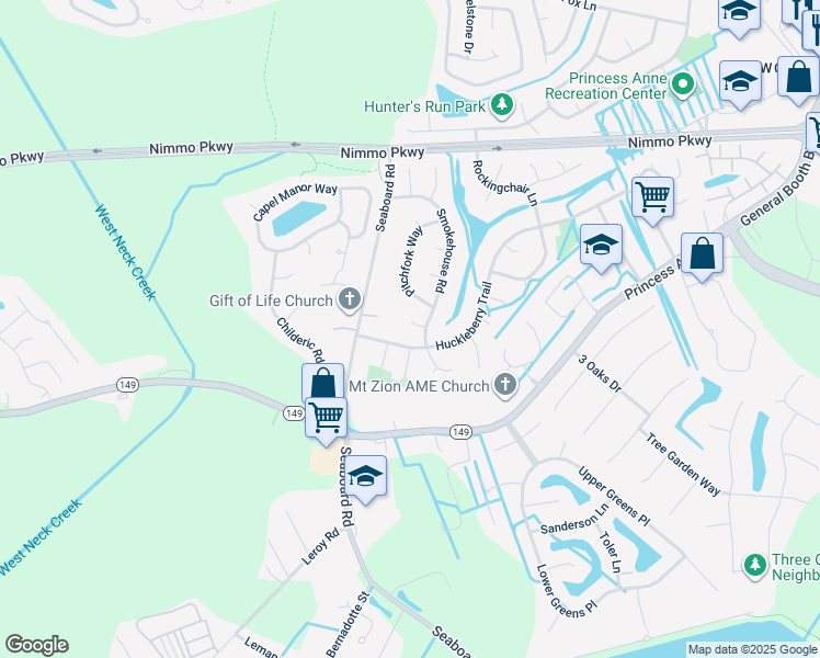 map of restaurants, bars, coffee shops, grocery stores, and more near 1705 Cornsilk Circle in Virginia Beach