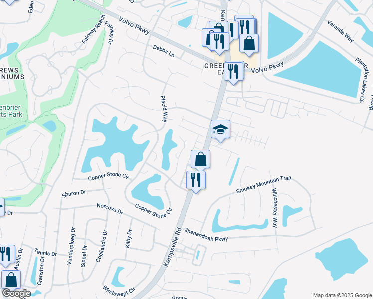 map of restaurants, bars, coffee shops, grocery stores, and more near 1168 Killington Arch in Chesapeake