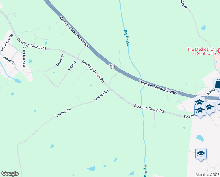 map of restaurants, bars, coffee shops, grocery stores, and more near 2092 Bowling Green Road in Scottsville