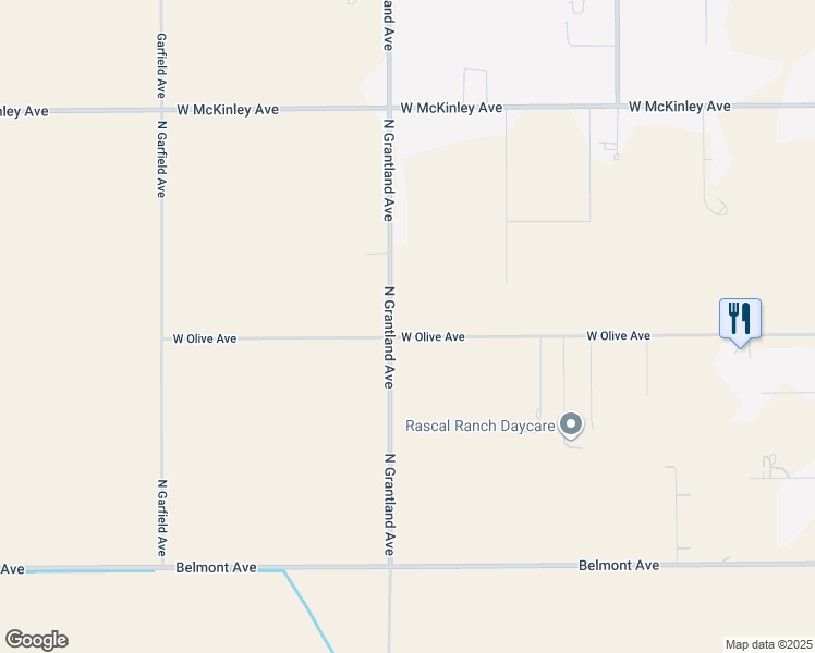 map of restaurants, bars, coffee shops, grocery stores, and more near 6912 West Olive Avenue in Fresno