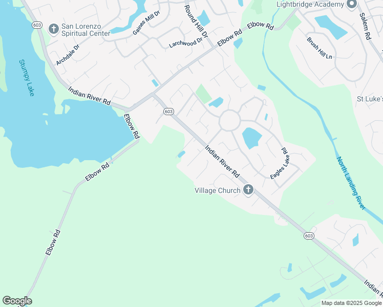 map of restaurants, bars, coffee shops, grocery stores, and more near 2417 Hillcrest Meadows Lane in Virginia Beach