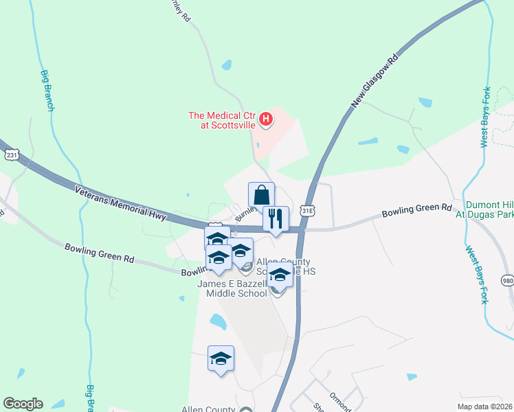 map of restaurants, bars, coffee shops, grocery stores, and more near 40 Burnley Road in Scottsville