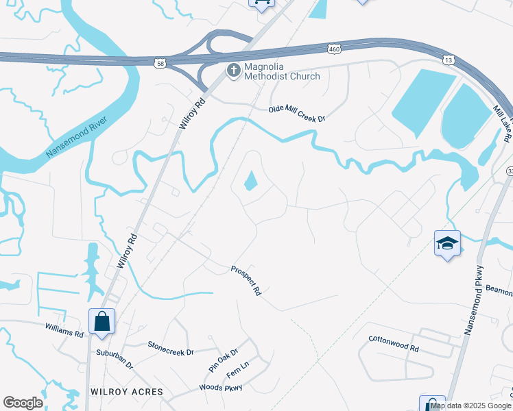map of restaurants, bars, coffee shops, grocery stores, and more near 1013 Raven Hill Road in Suffolk