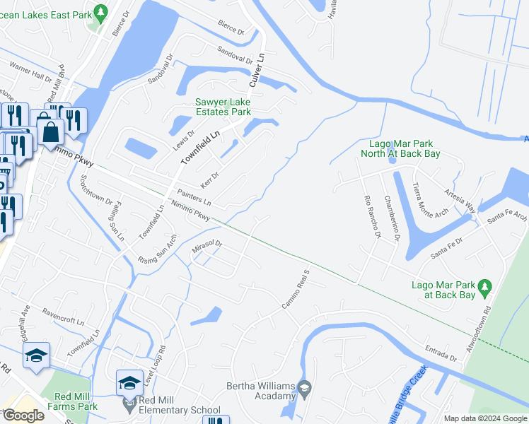 map of restaurants, bars, coffee shops, grocery stores, and more near 2309 Talvera Place in Virginia Beach
