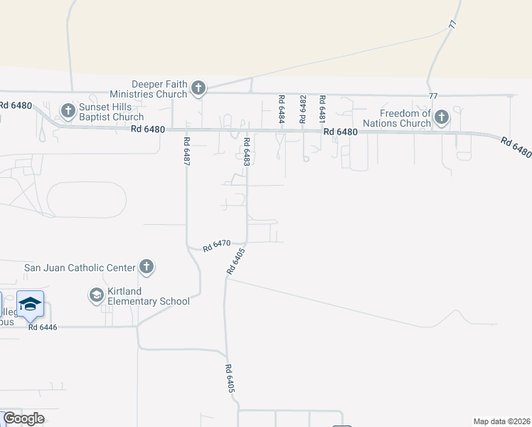 map of restaurants, bars, coffee shops, grocery stores, and more near 34 Road 6483 in Kirtland