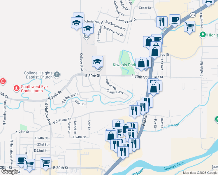 map of restaurants, bars, coffee shops, grocery stores, and more near 3007 Tulane Avenue in Farmington