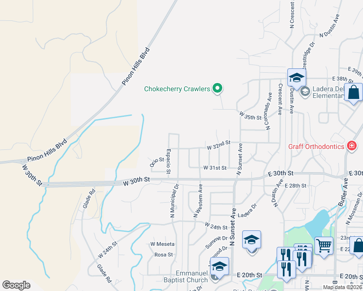 map of restaurants, bars, coffee shops, grocery stores, and more near 3200 North Municipal Drive in Farmington