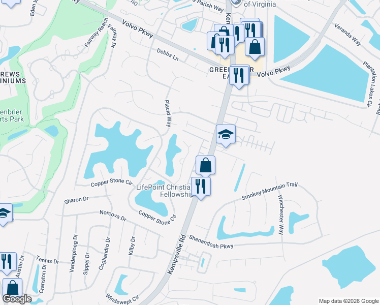 map of restaurants, bars, coffee shops, grocery stores, and more near 1167 Killington Arch in Chesapeake