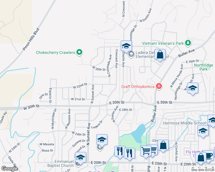 map of restaurants, bars, coffee shops, grocery stores, and more near 101 West 32nd Street in Farmington