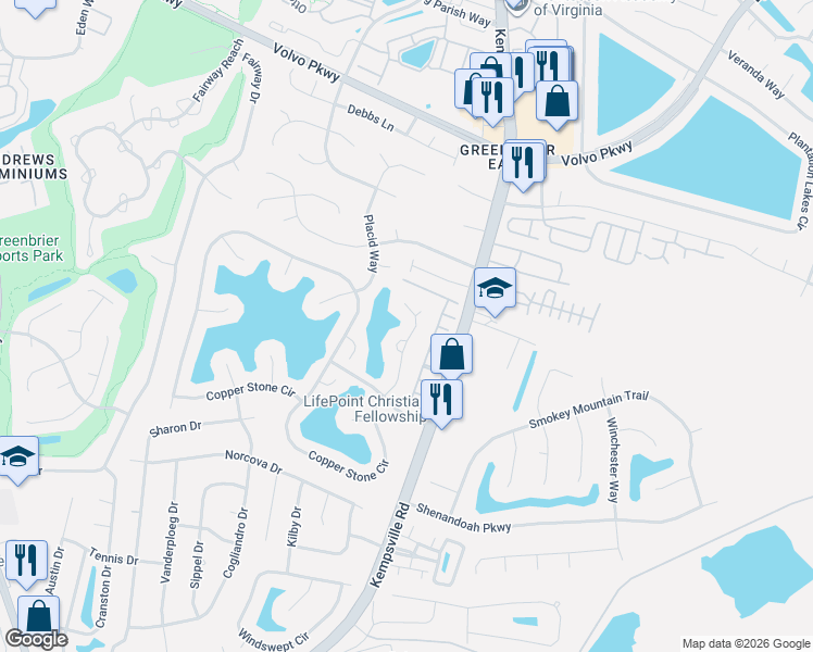 map of restaurants, bars, coffee shops, grocery stores, and more near 1167 Killington Arch in Chesapeake