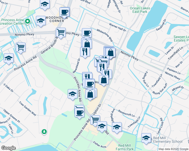 map of restaurants, bars, coffee shops, grocery stores, and more near 2336 Elson Green Avenue in Virginia Beach