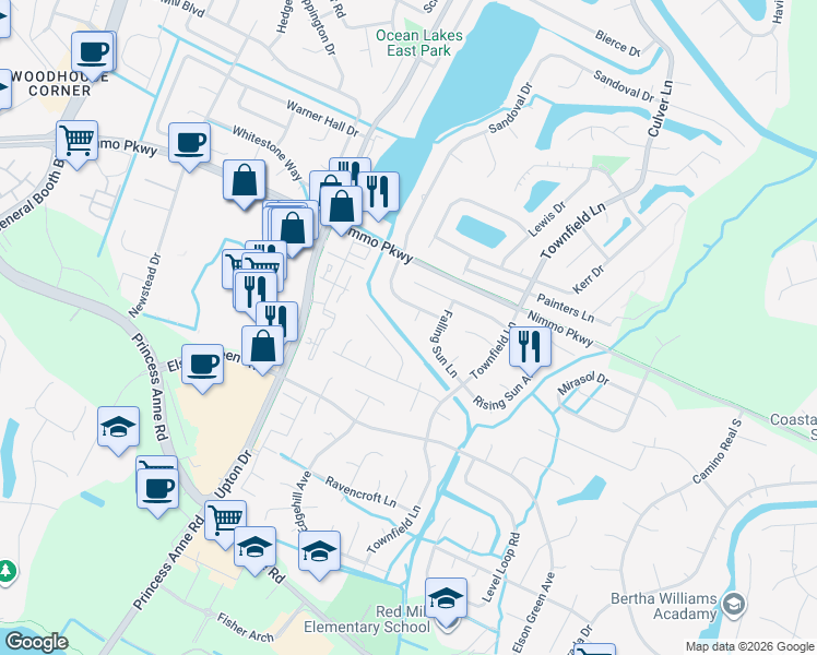 map of restaurants, bars, coffee shops, grocery stores, and more near 2409 Ravenel Court in Virginia Beach