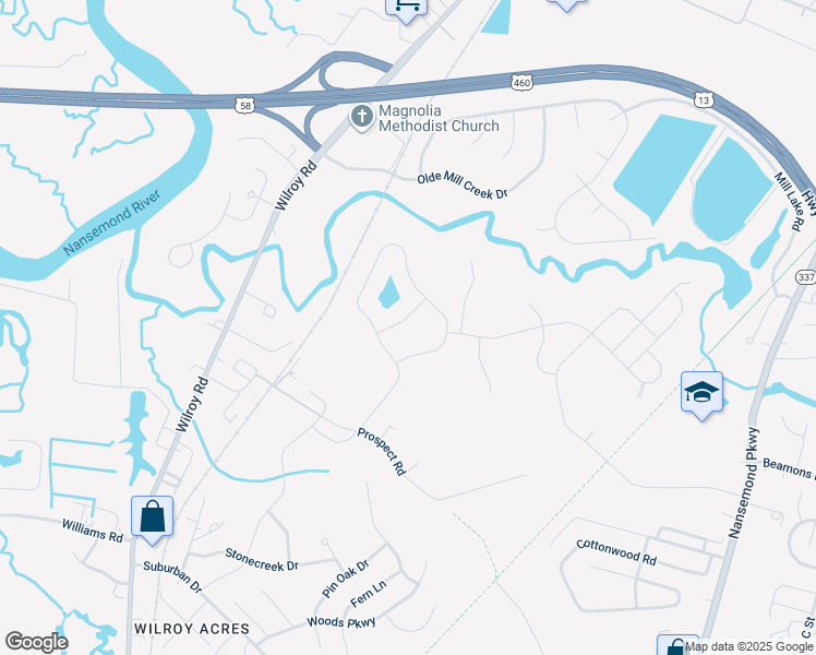 map of restaurants, bars, coffee shops, grocery stores, and more near 1009 Raven Hill Road in Suffolk