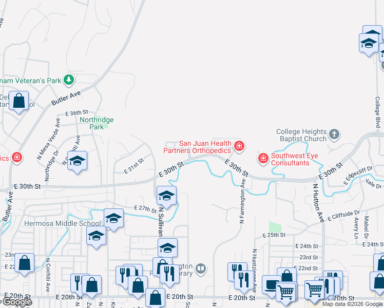 map of restaurants, bars, coffee shops, grocery stores, and more near 1903 Ranch Drive in Farmington