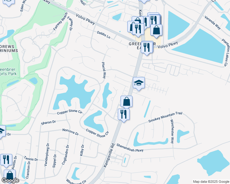 map of restaurants, bars, coffee shops, grocery stores, and more near 1173 Killington Arch in Chesapeake