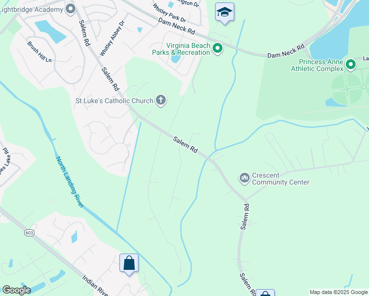map of restaurants, bars, coffee shops, grocery stores, and more near 2357 Salem Road in Virginia Beach