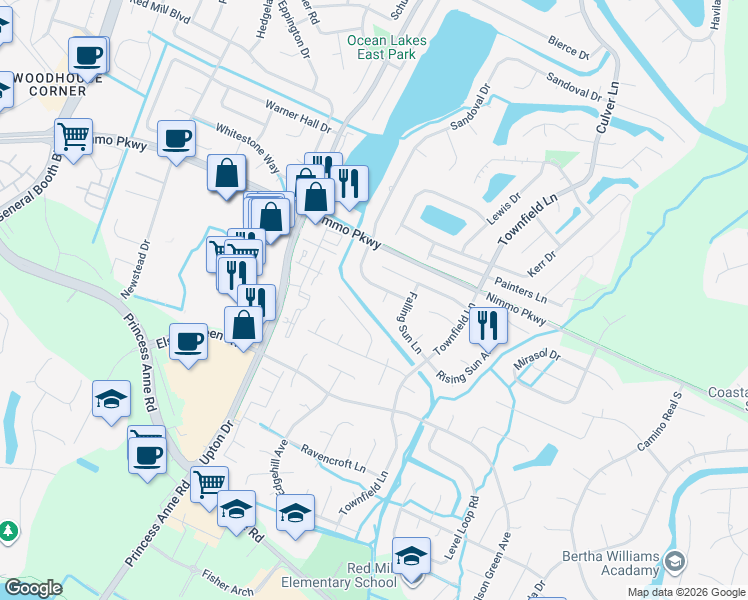 map of restaurants, bars, coffee shops, grocery stores, and more near 2409 Ravenel Court in Virginia Beach