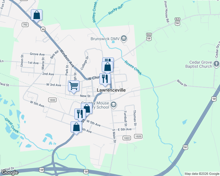 map of restaurants, bars, coffee shops, grocery stores, and more near in Lawrenceville