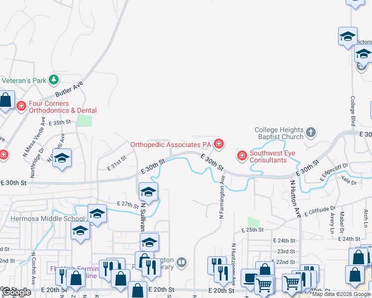 map of restaurants, bars, coffee shops, grocery stores, and more near 2005 Ranch Drive in Farmington