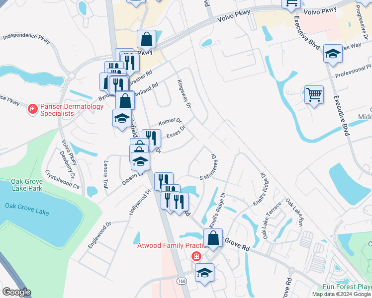 map of restaurants, bars, coffee shops, grocery stores, and more near 1012 Valmire Drive in Chesapeake