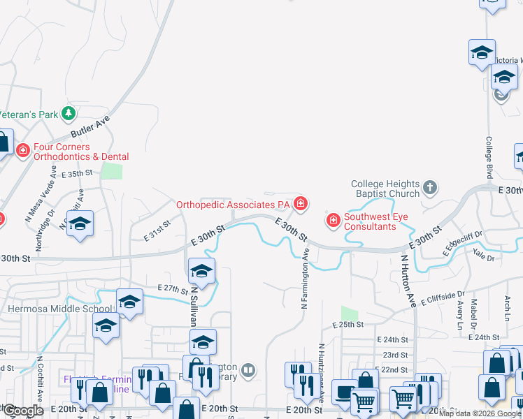 map of restaurants, bars, coffee shops, grocery stores, and more near 2005 Ranch Drive in Farmington
