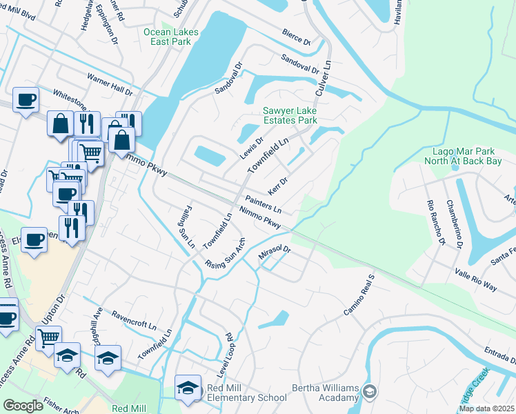 map of restaurants, bars, coffee shops, grocery stores, and more near 2336 Painters Lane in Virginia Beach