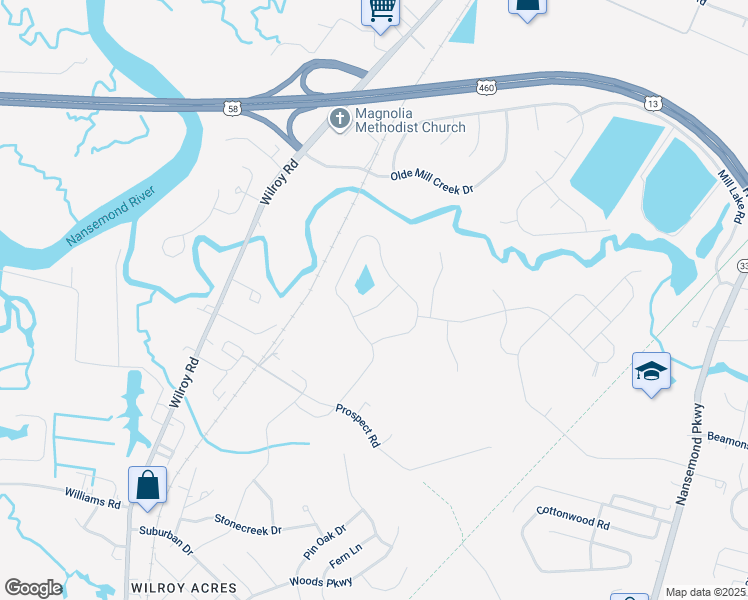 map of restaurants, bars, coffee shops, grocery stores, and more near 1008 Raven Hill Road in Suffolk