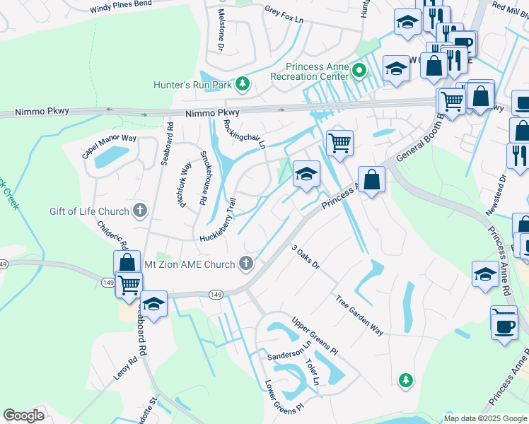 map of restaurants, bars, coffee shops, grocery stores, and more near 2260 Brownshire Trail in Virginia Beach