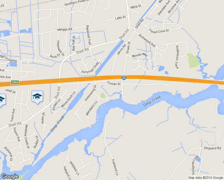 map of restaurants, bars, coffee shops, grocery stores, and more near 2317 Firman Street in Chesapeake