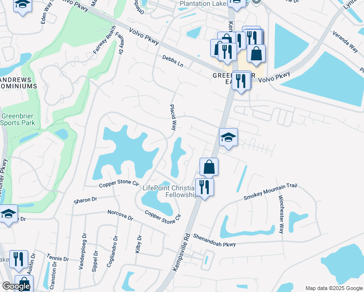 map of restaurants, bars, coffee shops, grocery stores, and more near 1147 Killington Arch in Chesapeake